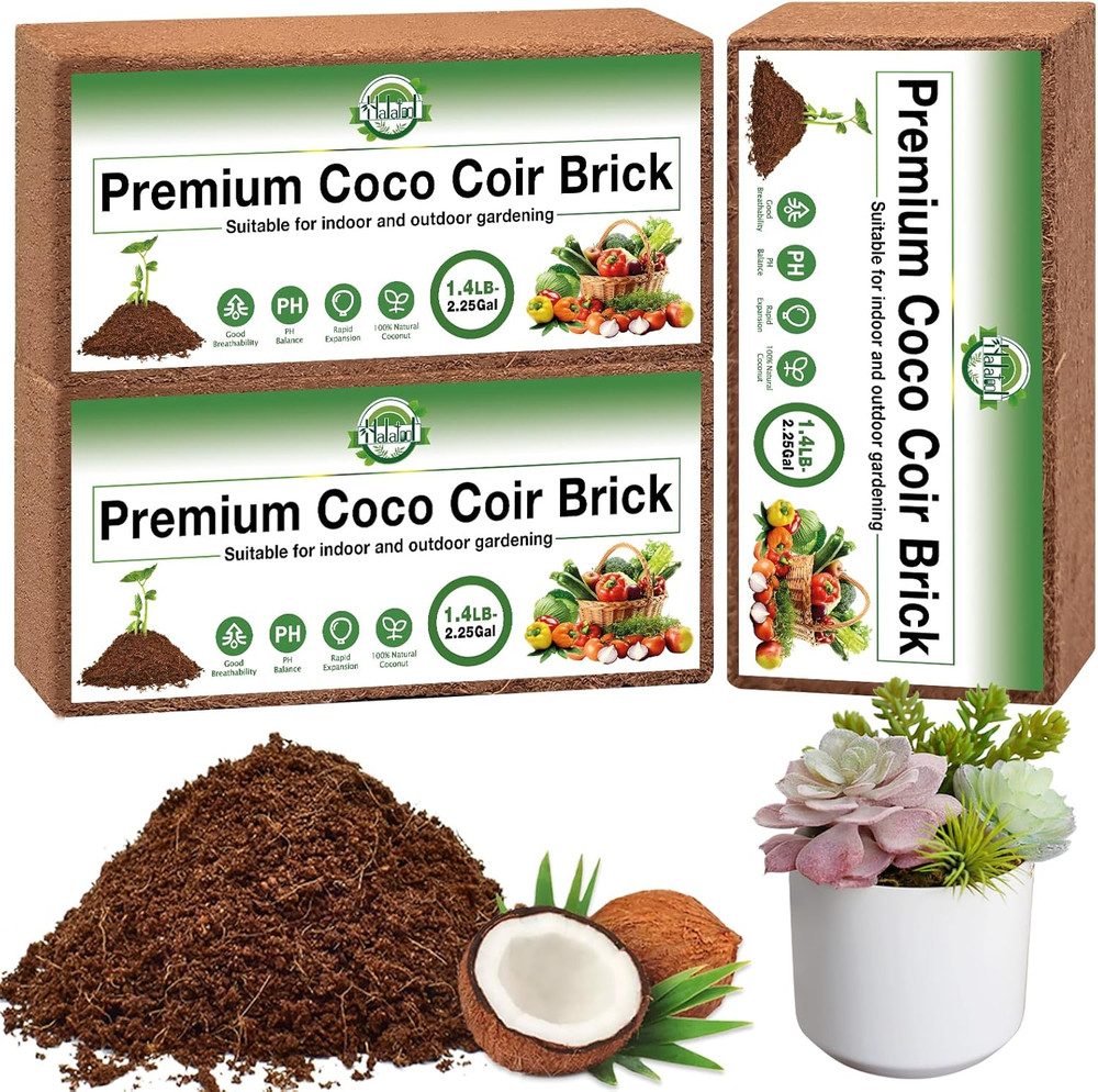 3 Pcs Organic Coconut Coir Bricks for Plants, Compressed Coco Peat Coir Brick Co