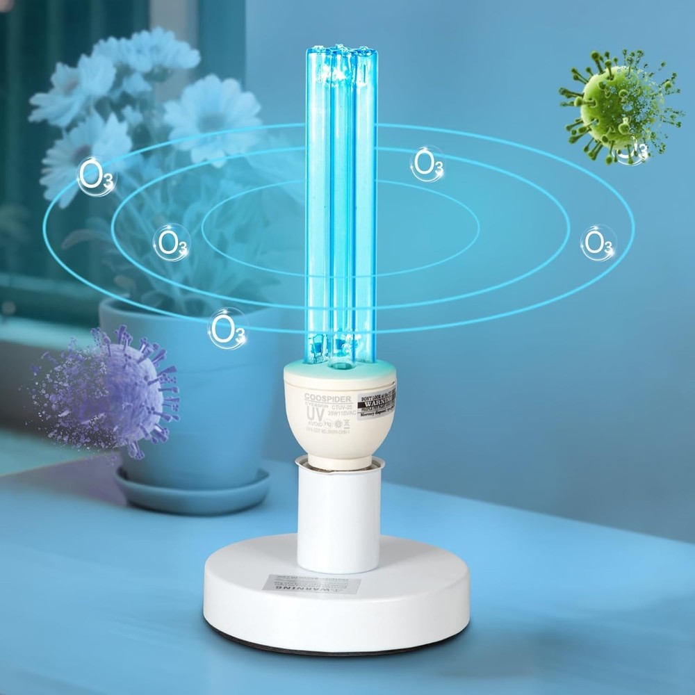 Ozone UVC Light Bulb 25W with Timer - Effective Indoor Germ Sterilization Lamp