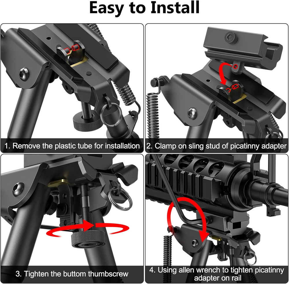6-9" Picatinny Bipod Adjustable Spring Return with Rail Mount Adapter