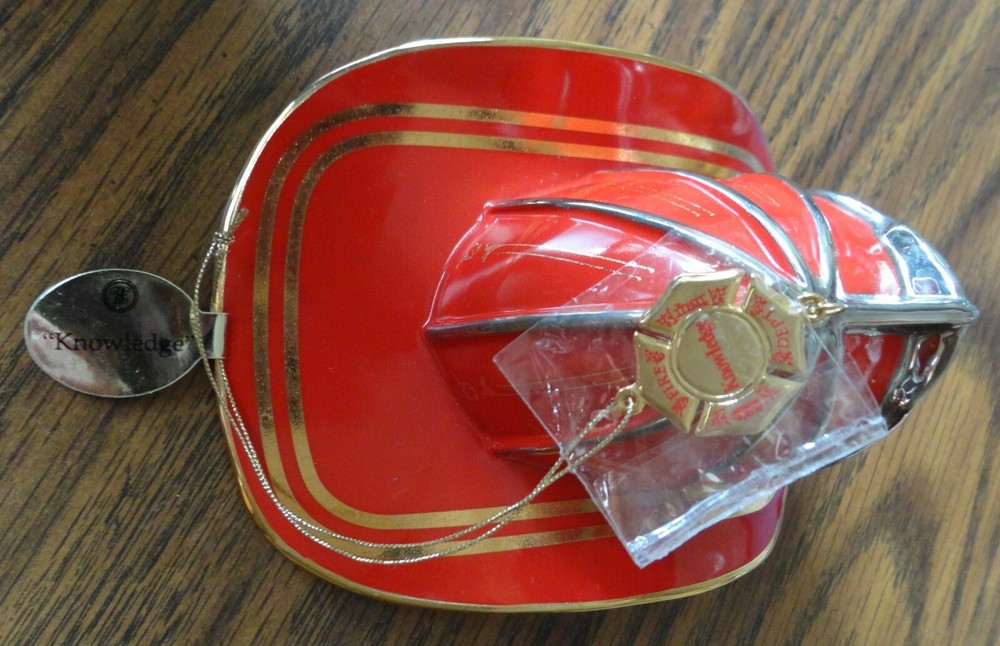 Bradford Exchange Courage Under Fire Red Fireman Helmet KNOWLEDGE Ornament