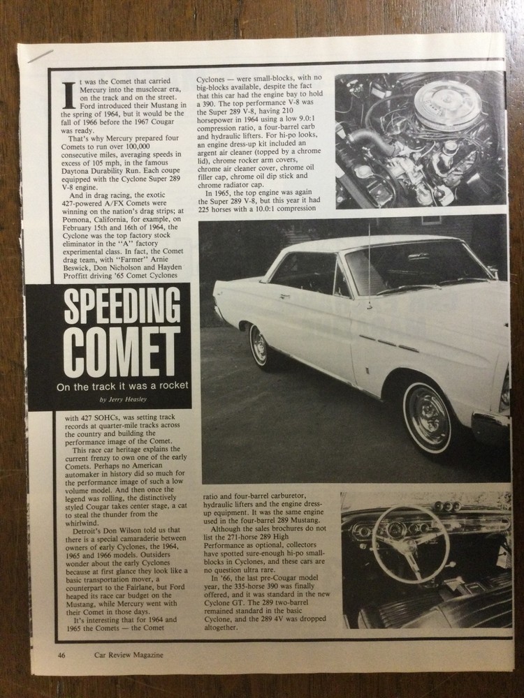 Misc 3876 Article History 1965 Mercury Comet Feb 1985 2 page