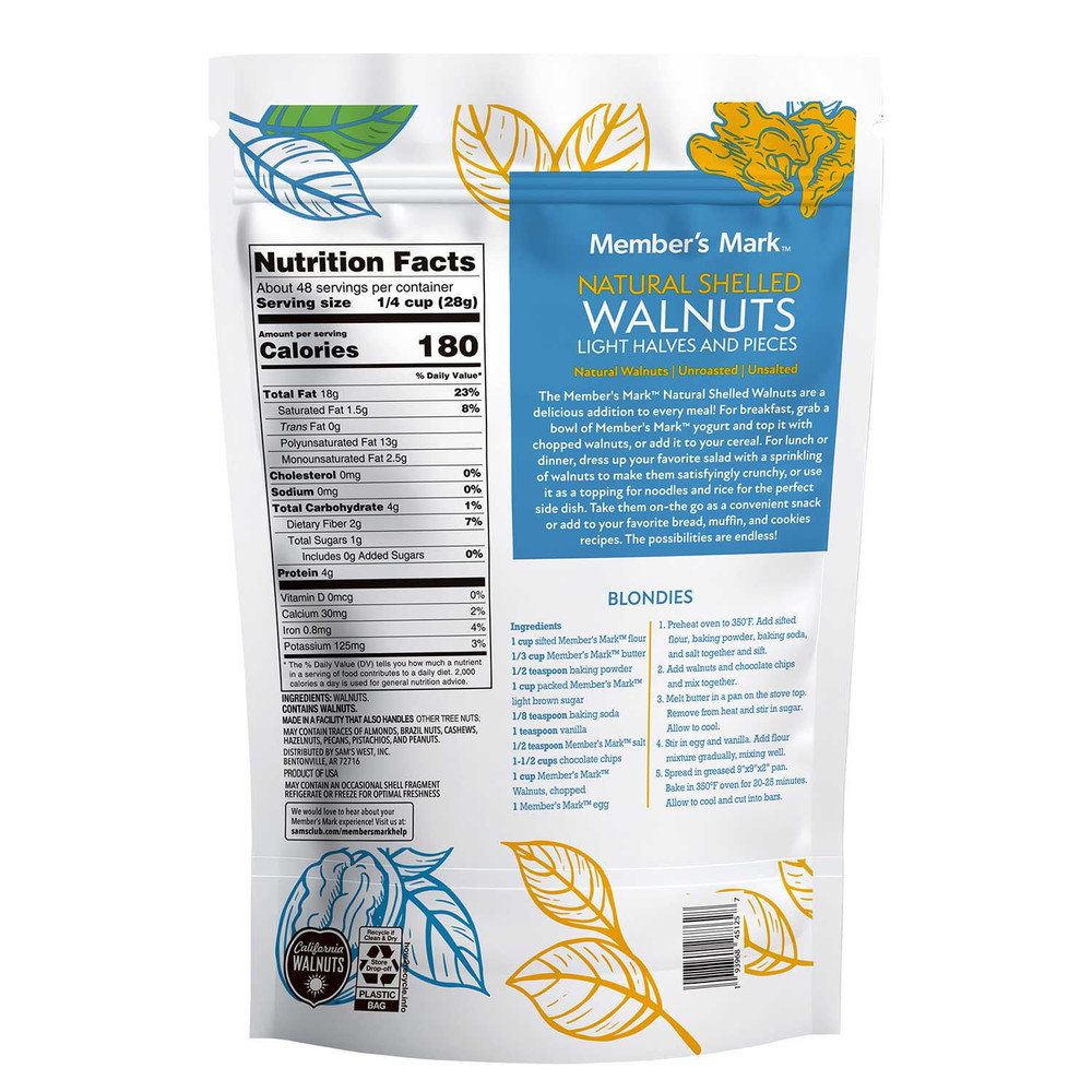 Member's Mark Natural Shelled Walnuts, 3 lbs Bulk Pack Fresh Nuts