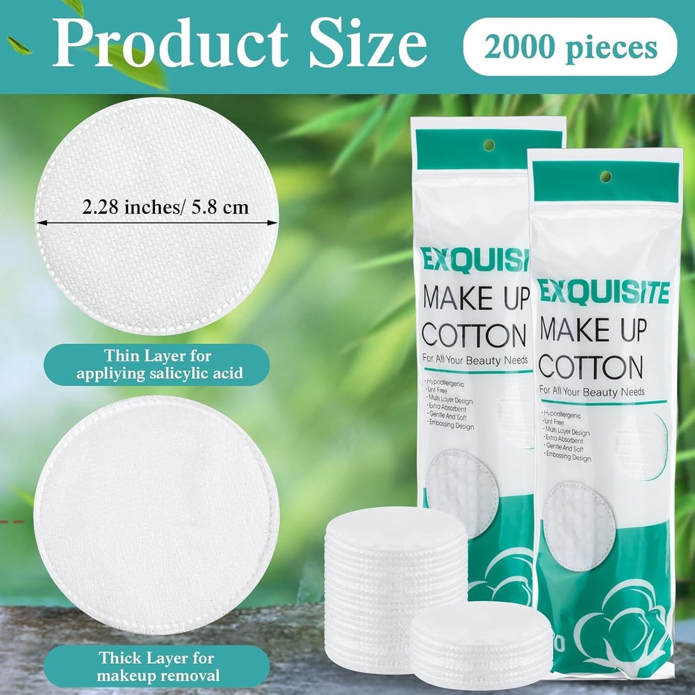 Maxcheck 2000 Pcs Cotton Rounds Bulk Exfoliating for Face 2.28 Inch