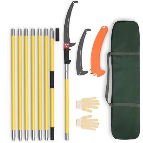Extendable Pole Saw for Tree Trimming, 7.3-27 ft Long Handle Pruner, Sharp Steel