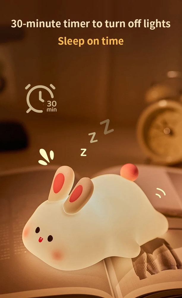 Led Night Light Desktop Lamp Cute Bunny with Timer Touch Sensor