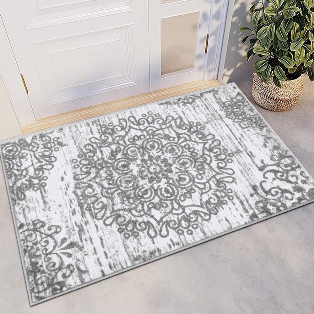 HEBE Washable Area Rug - 2'x3' Non Slip Soft 2' x 3' (Rectangular), Grey