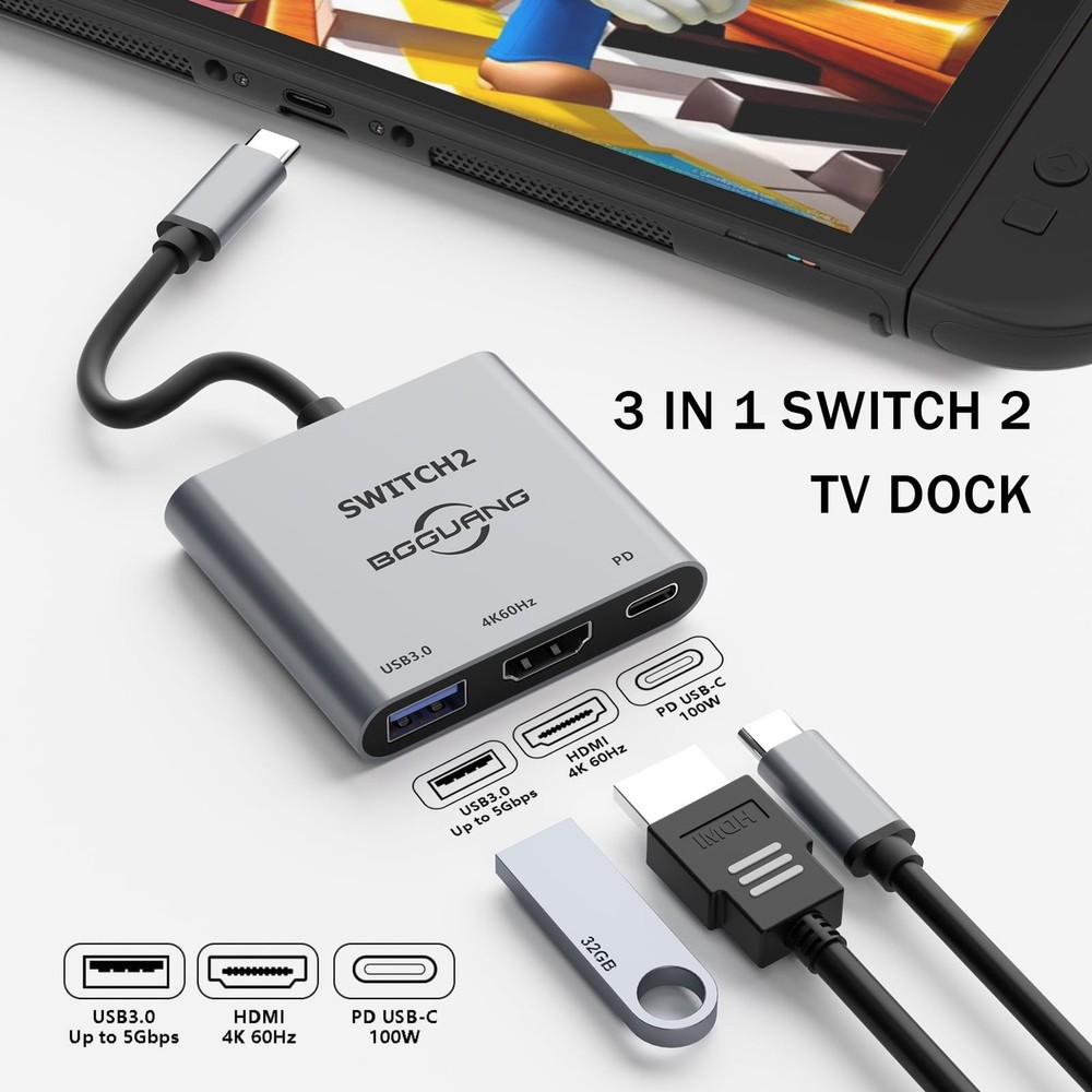 Switch 2 Dock, Switch 2 Docking Station, Portable TV Dock Station for Switch/...