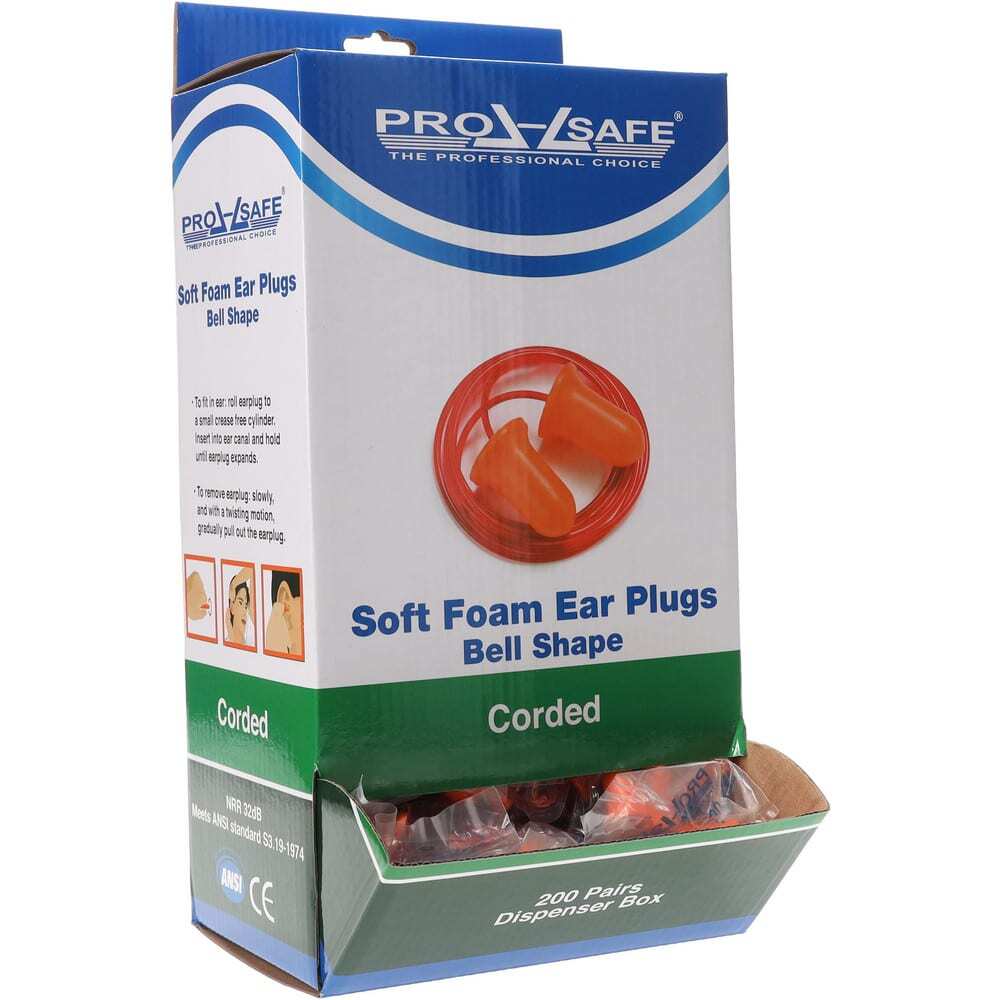 Disposable 32 dB Corded Earplugs, 200 Pair, Bell Shape, Orange