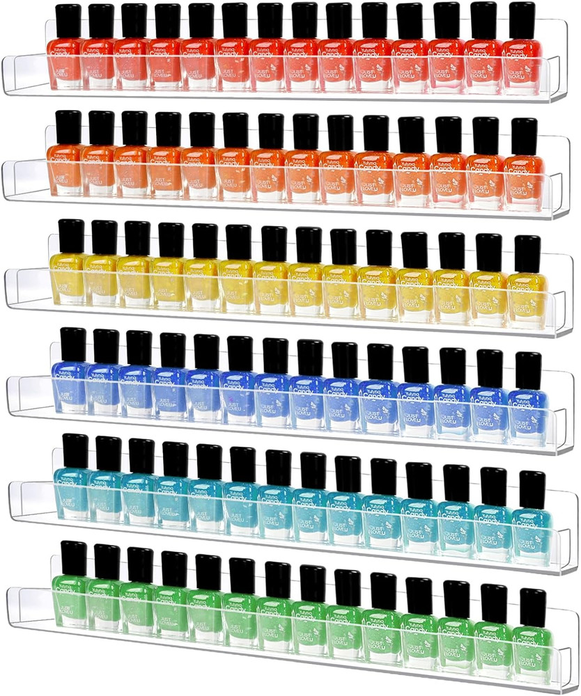 6 Pack Nail Polish Organizer Wall Mounted Shelf with Removable Anti-Slip Inserts