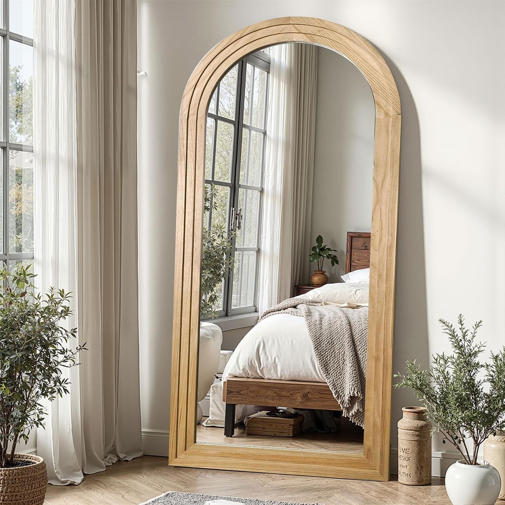 Arched Full Length Floor Mirror with Stand, 55x24 Rustic Farmhouse Solid Wood...