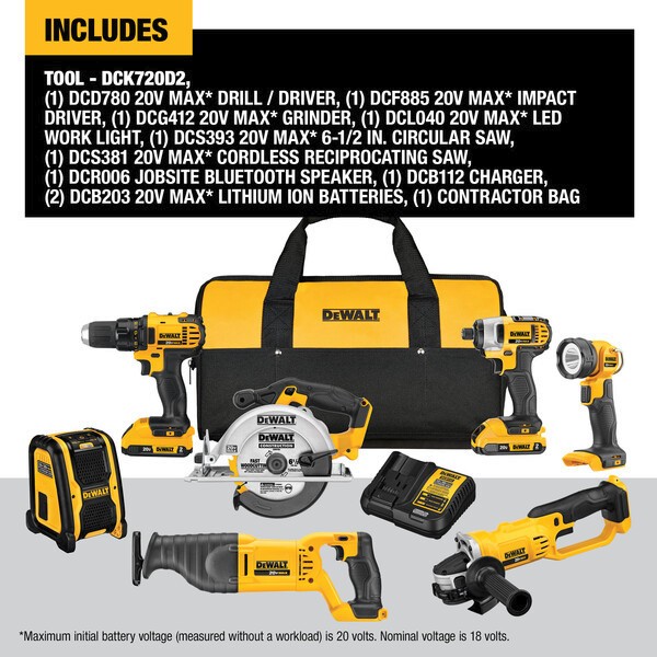 DEWALT DCK720D2 20V MAX Cordless Brushed 7 Tool Combo Kit