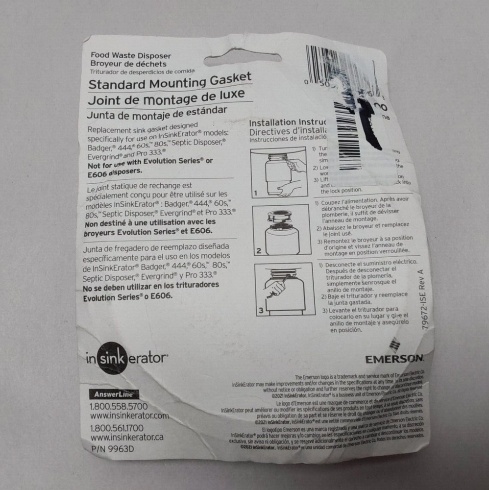 Insinkerator Standard Mounting Gasket for Garbage Disposals Black SMG-00, NEW