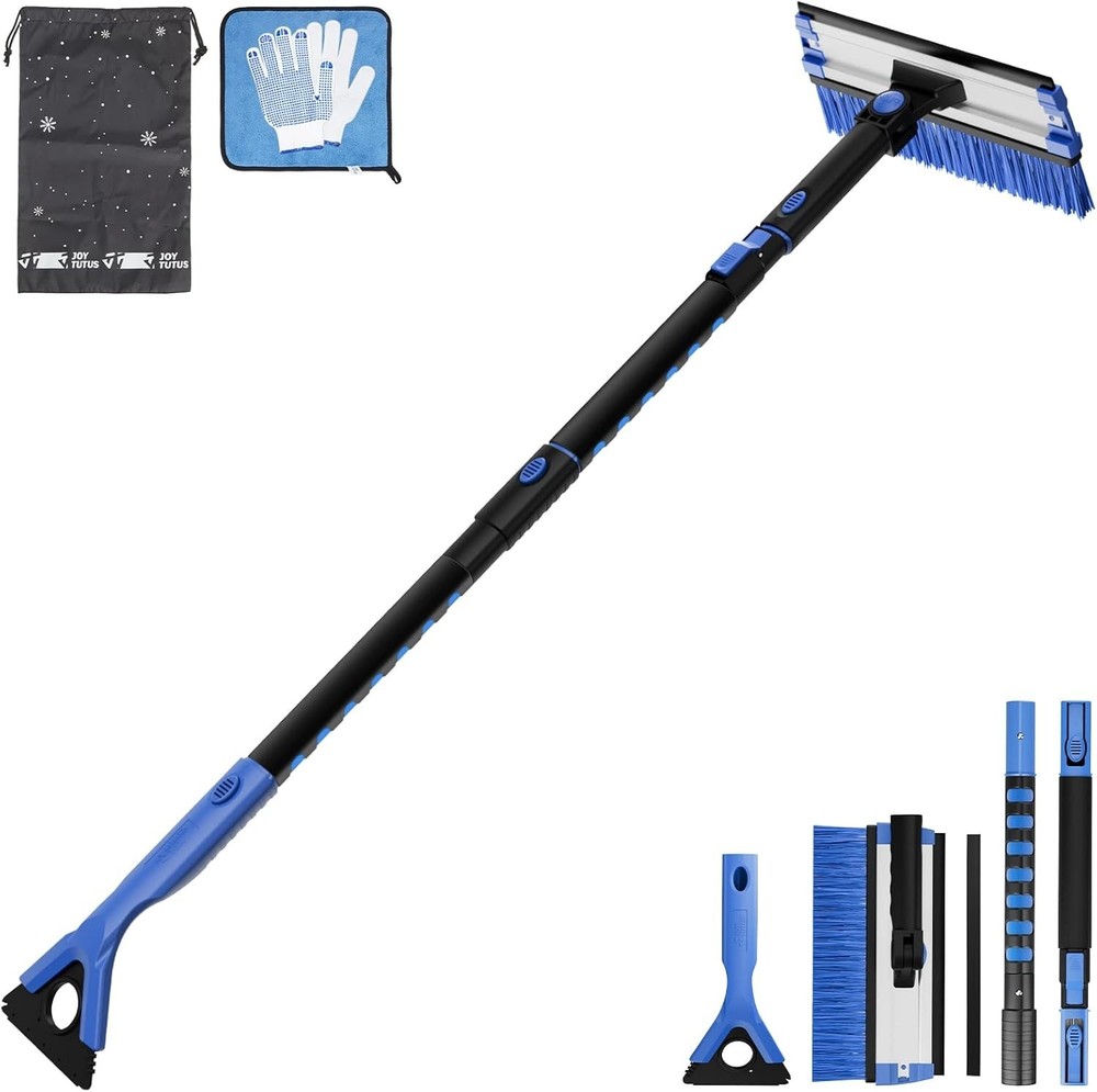 Heavy Duty Extendable Snow Brush Ice Scraper 47.7" Pivoting Blue Car Windshield