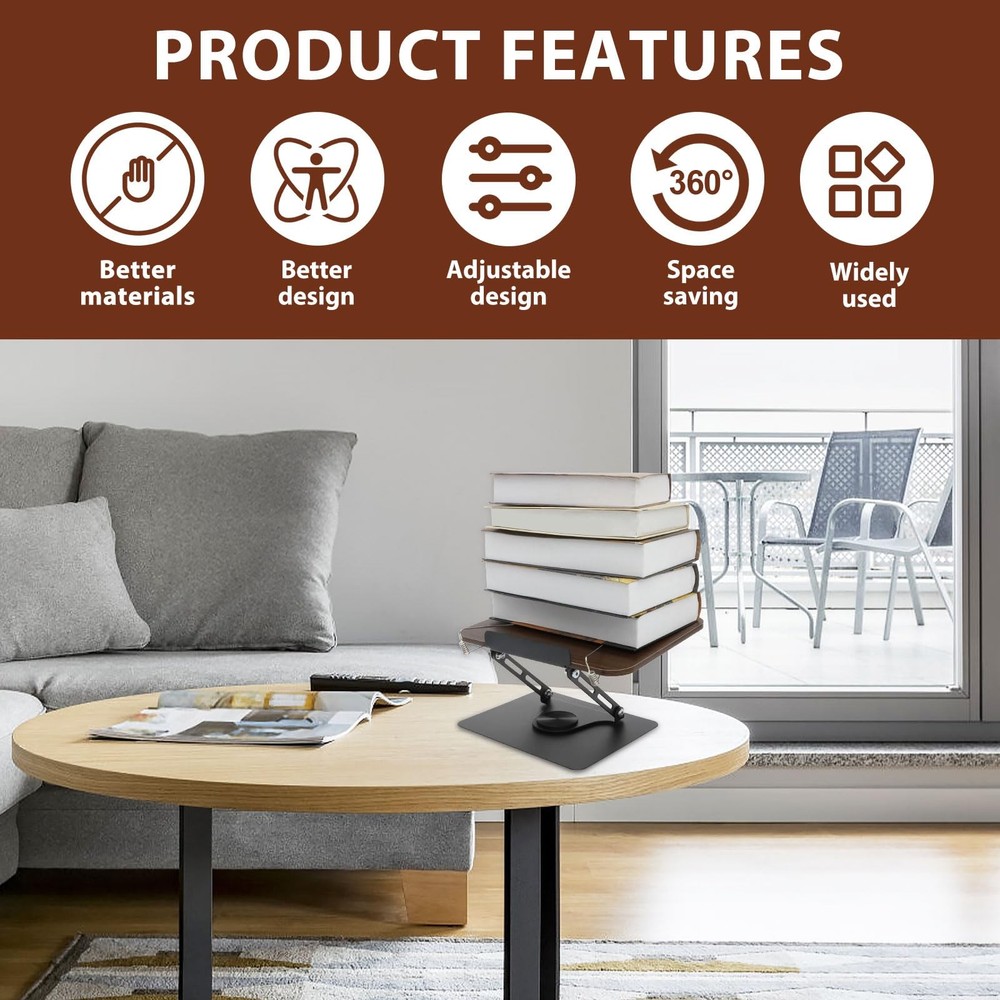 Book Stand 360° Rotating Adjustable Book Holder Multifunctional Foldable Cook...