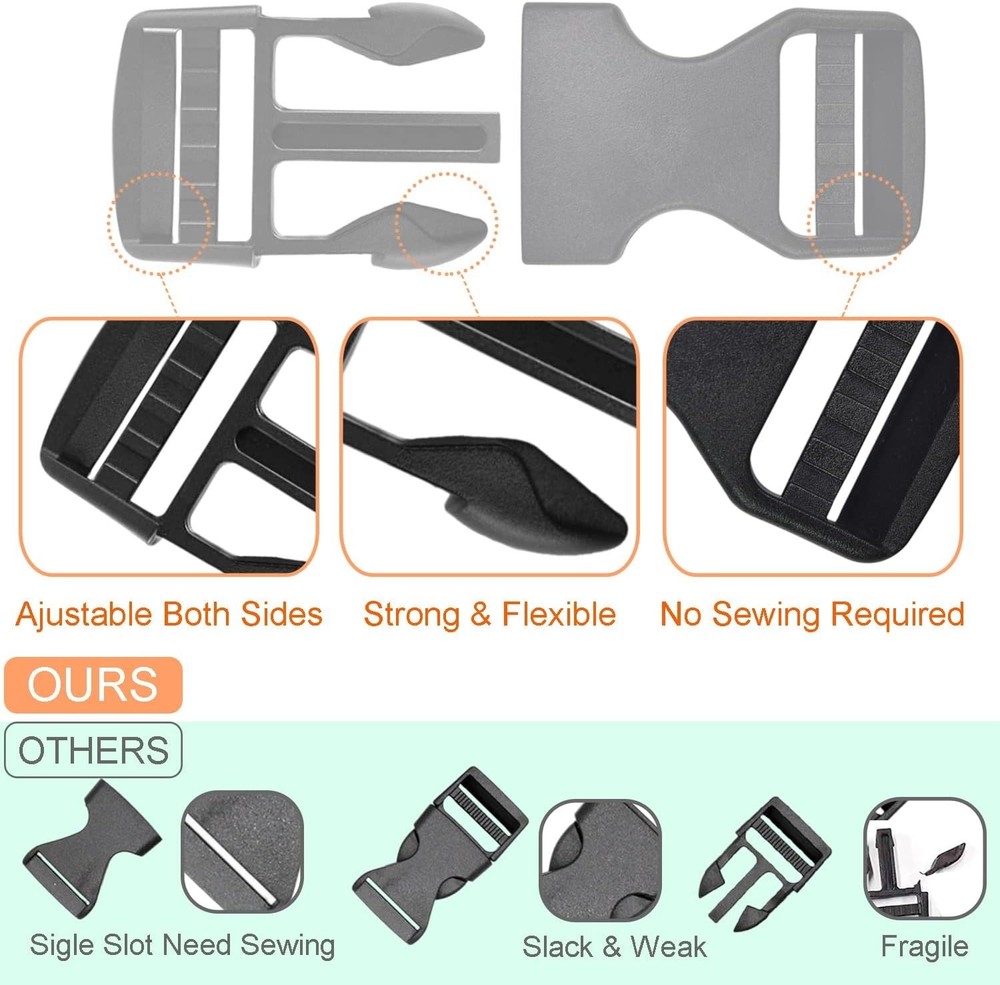6-Pack 1-Inch Plastic Buckles - Strong Side Release Clips for Any Strap Needs