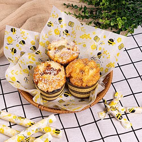 100PCS Bee Pattern Wax Paper Sheets Oilproof Waterproof Sandwich Wraps Kitchen