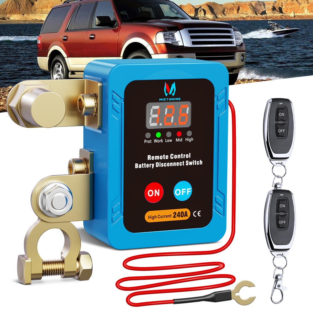 Remote Battery Disconnect Switch 240A Kill Switch LED Voltmeter Display, 12/24v