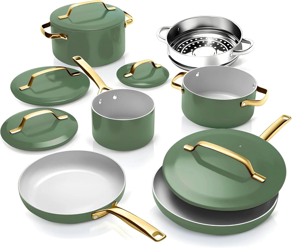 11 Pc Ceramic Cookware Set Non Stick with Steamer Induction Ready