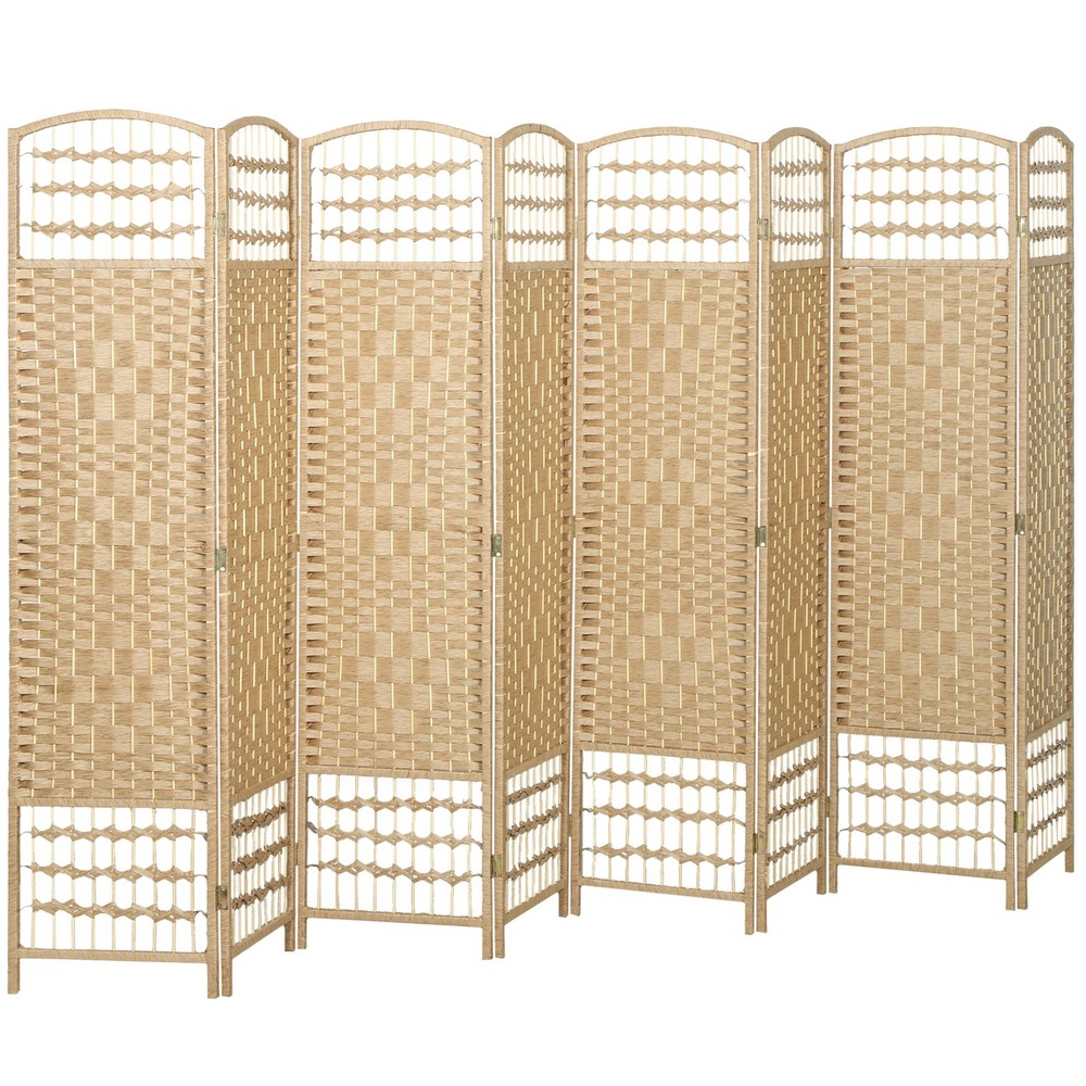 8 Panel Folding Room Divider Privacy Screen Wave Fiber Room Separator Natural