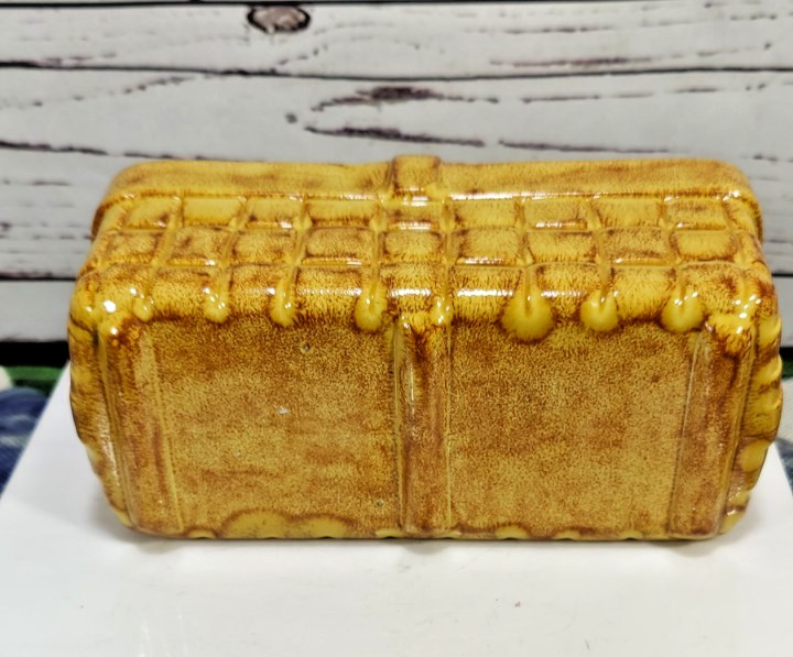 Vintage Golden Brown Painted Ceramic Rectangular Basket Shaped Planter
