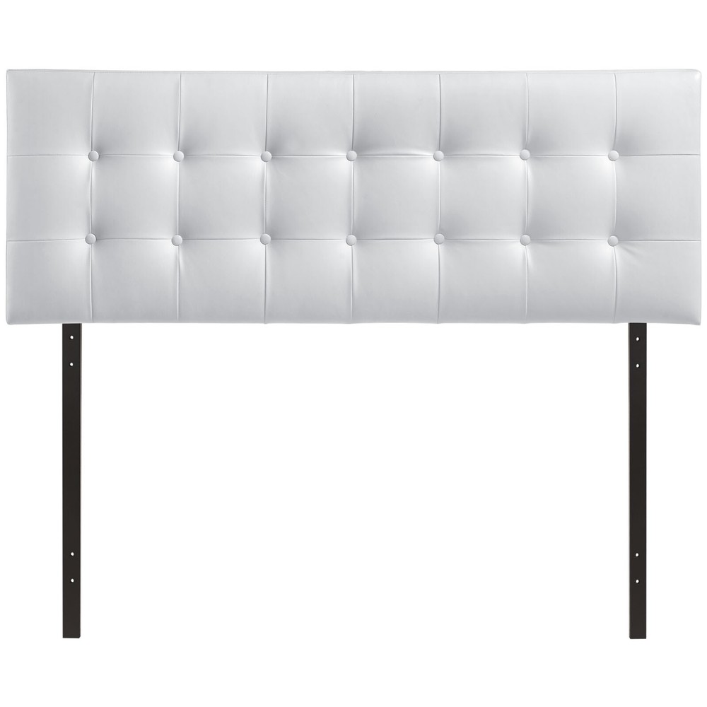Modway Emily Tufted Button Vegan Leather Upholstered Queen Headboard in White