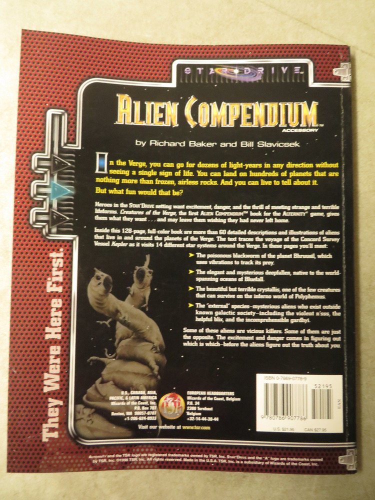 1998 Stardrive TSR Alien Compendium Accessory 2805 Paperback