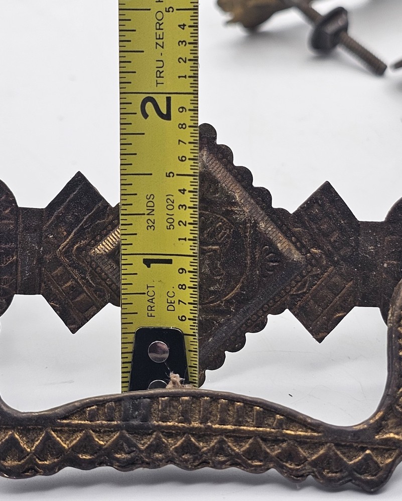 Antique Pressed Brass Drawer Pulls Ornate Gothis Style ~ 2 Pairs
