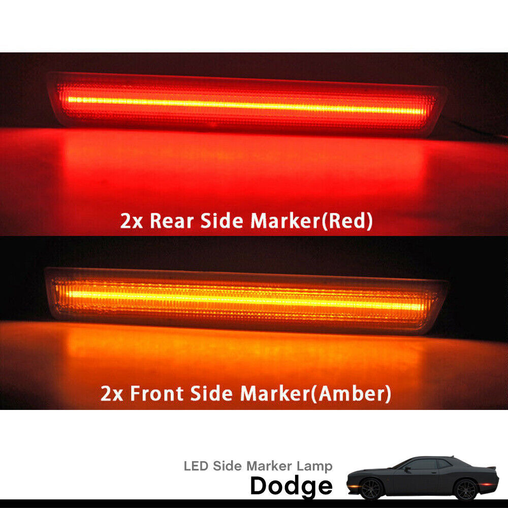 4PCS Smoked Lens LED Front&Rear Sidemarker Lights For 2015-2023 Dodge Challenger
