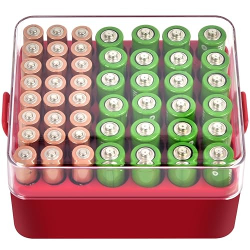 Battery Organizer Storage Case, Battery Vault Box Container for Medium Red