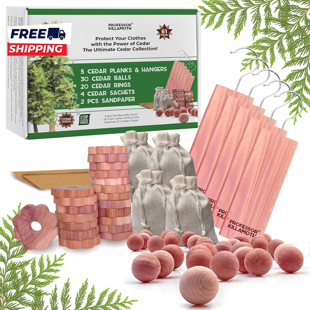 61 Pack Cedar Blocks  Sachets  Rings Balls  Stop Clothes Damage  Protect Clothes