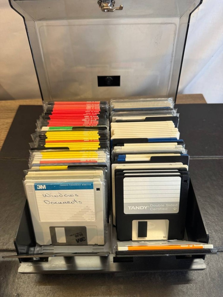 Vintage Fellowes Floppy Disk Case w/ 50+ Program Disks