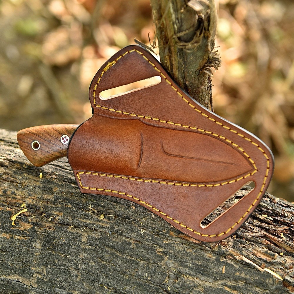 Custom Handmade Fixed Blade Skinner knife - Wood Handle - Pancake Sheath