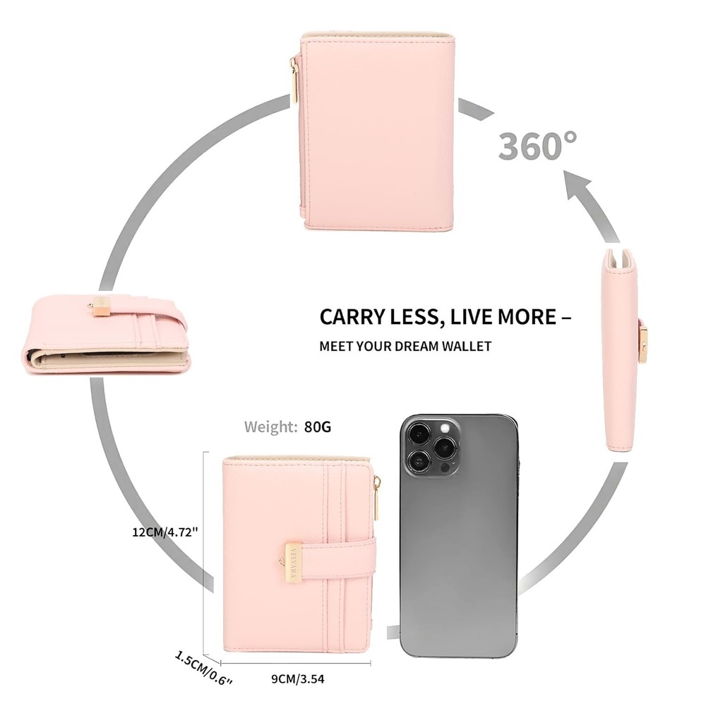 Women’s RFID Blocking Leather Wallet – Small Compact Bifold Wallet with Zippe...