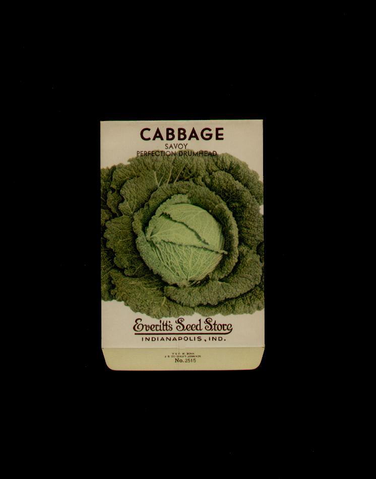 1940's CABBAGE DRUMHEAD LITHO SEED PACKET- EVERITT'S SEED, INDIANAPOLIS,IND