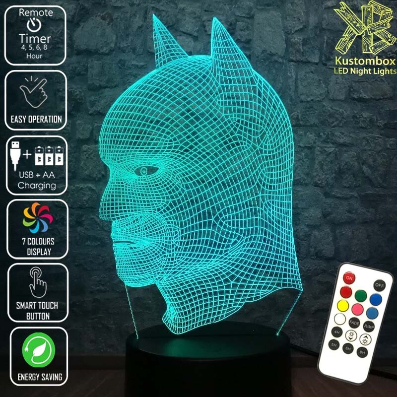 BATMAN WIRE FRAME - 3D LED BATTERY USB NIGHT LIGHT 7 COLOUR + REMOTE CONTROL