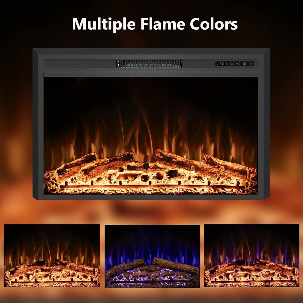 40" Width Electric Fireplace Inserts with Adjustable Flame 40", Black