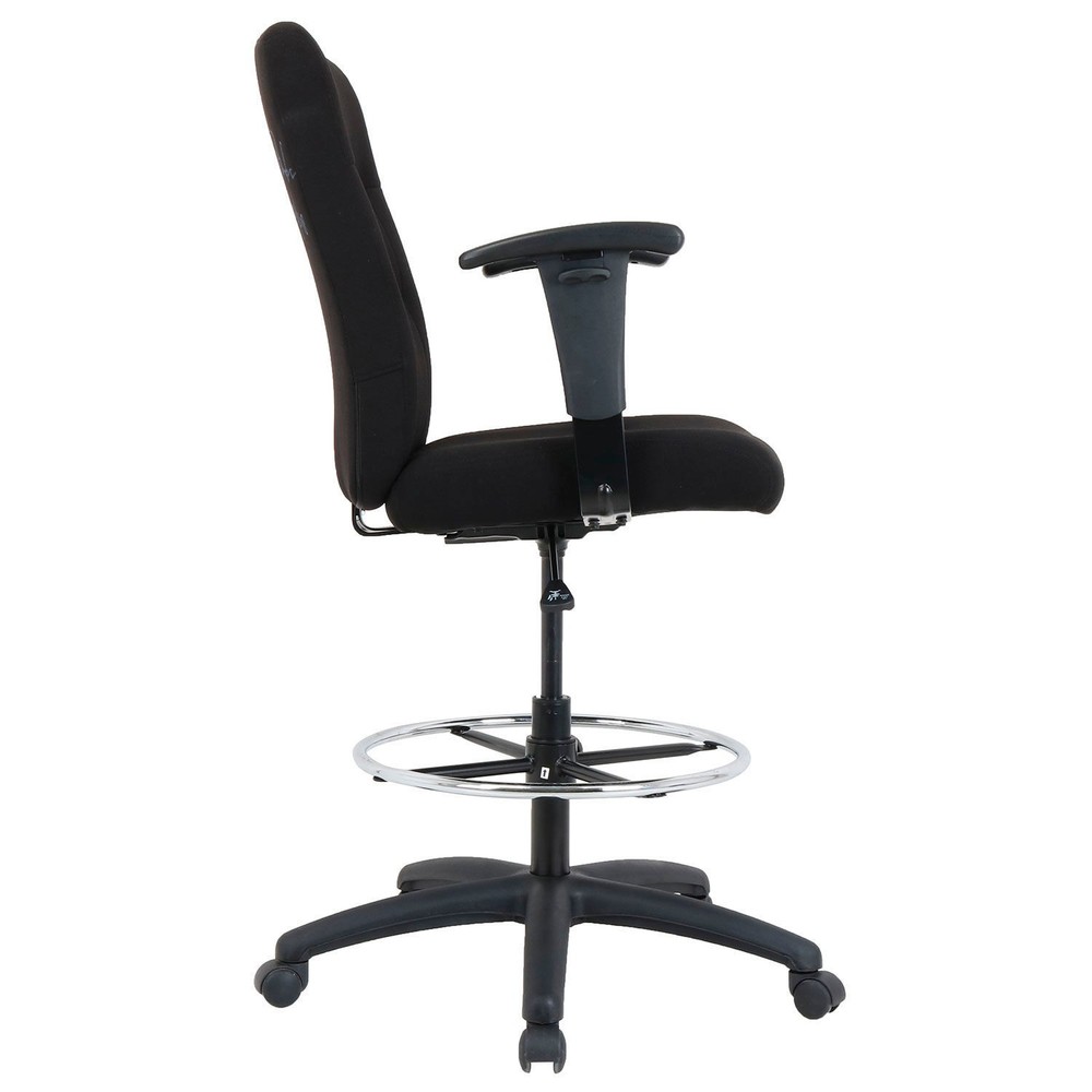 Drafting Stool Fabric Black Adjustable Arms High Back