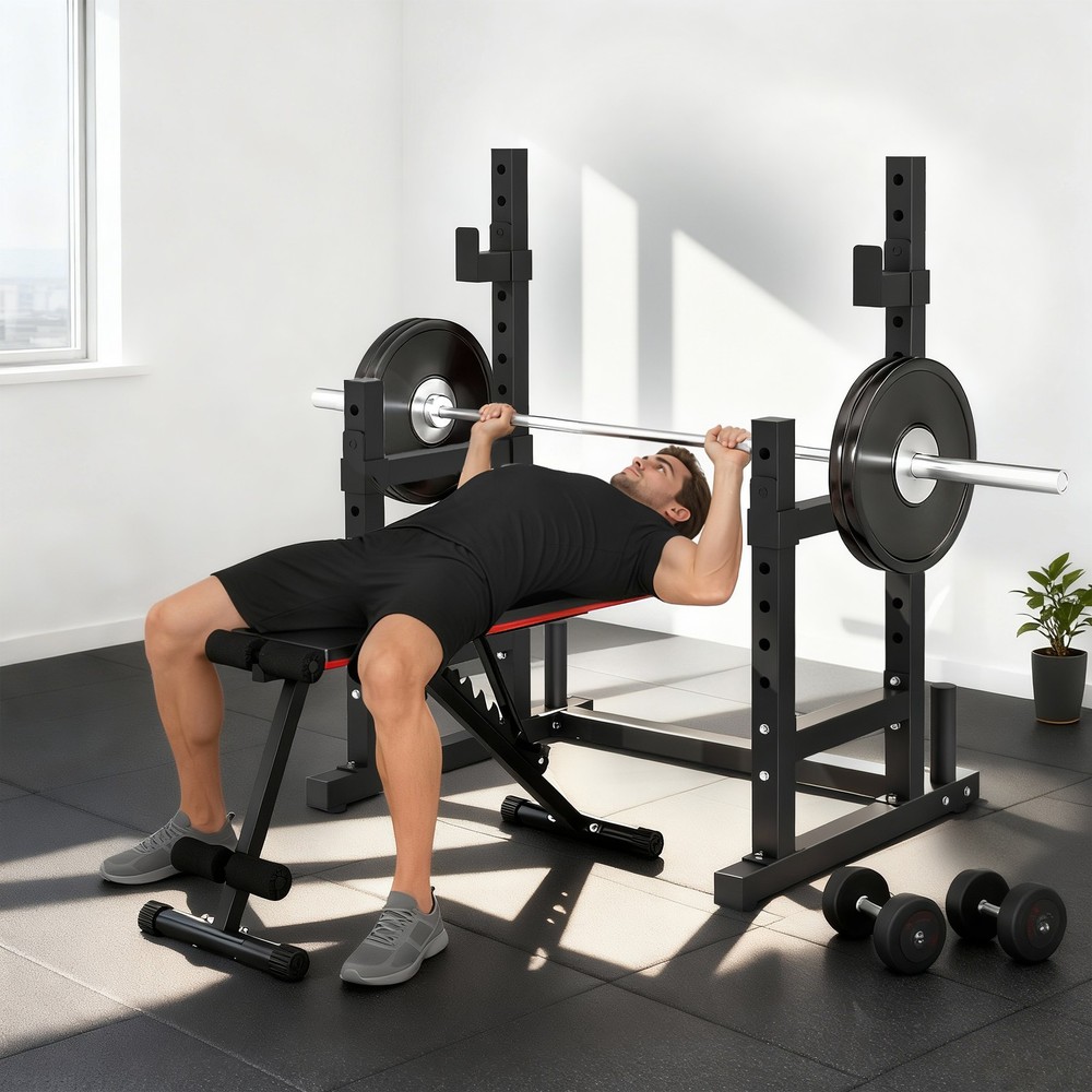 Adjustable Squat Rack, 660lbs Multi-Functional Bench Press Rack, Black