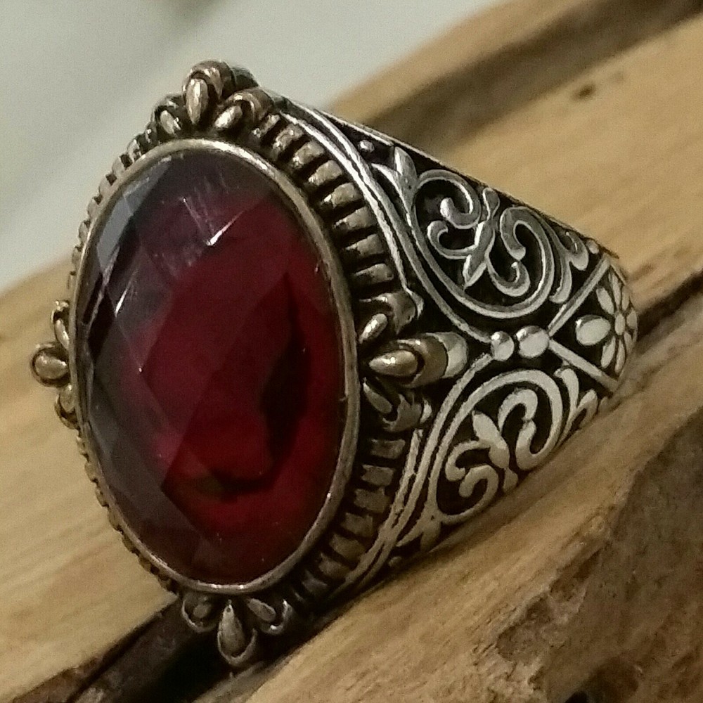 Mens 925 Silver Ring Red Tourmaline Seal Ruby Sterling Man Ring $