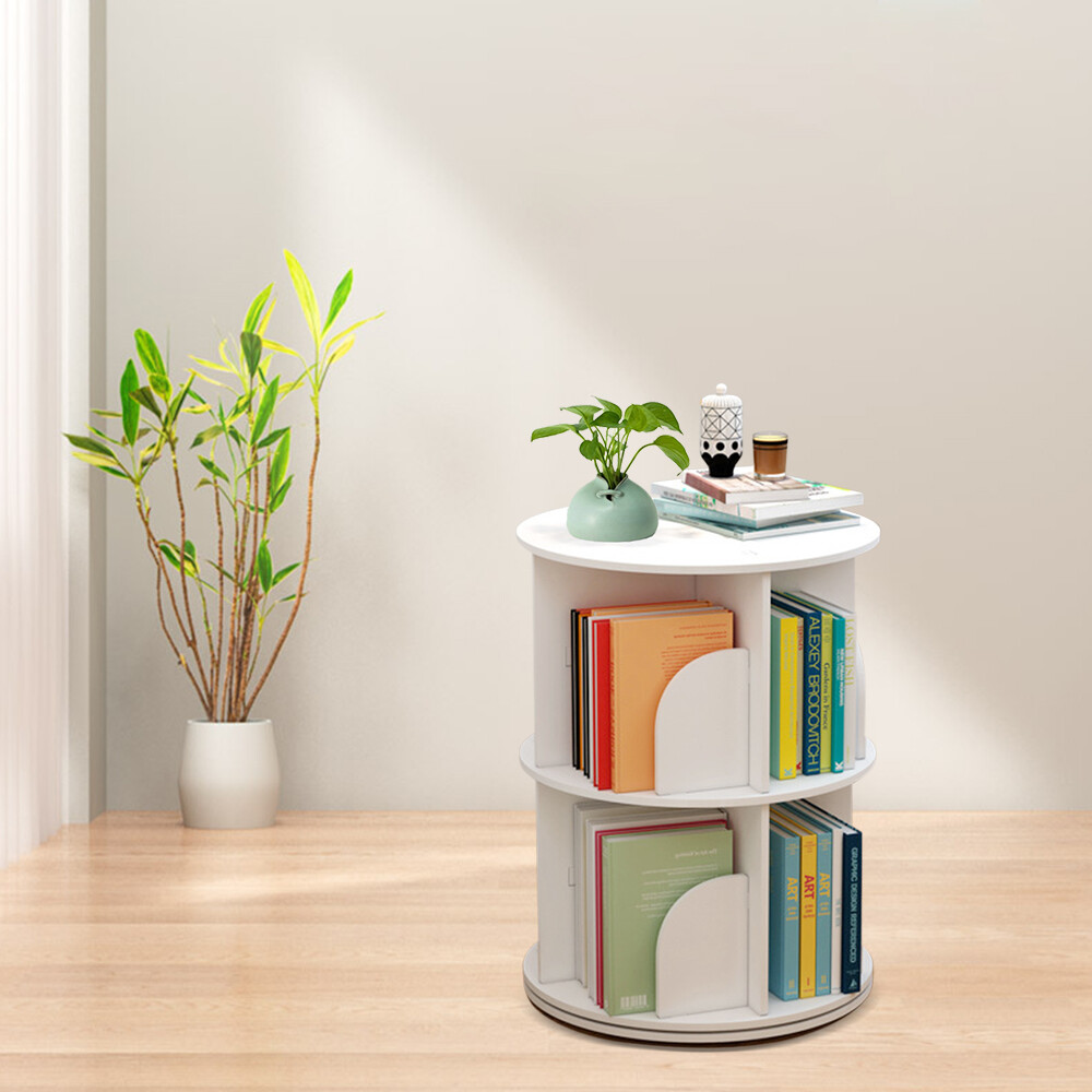 2-Layer Rotating 360° Bookshelf Bookcase Freestanding Storage Shelf Display Rack