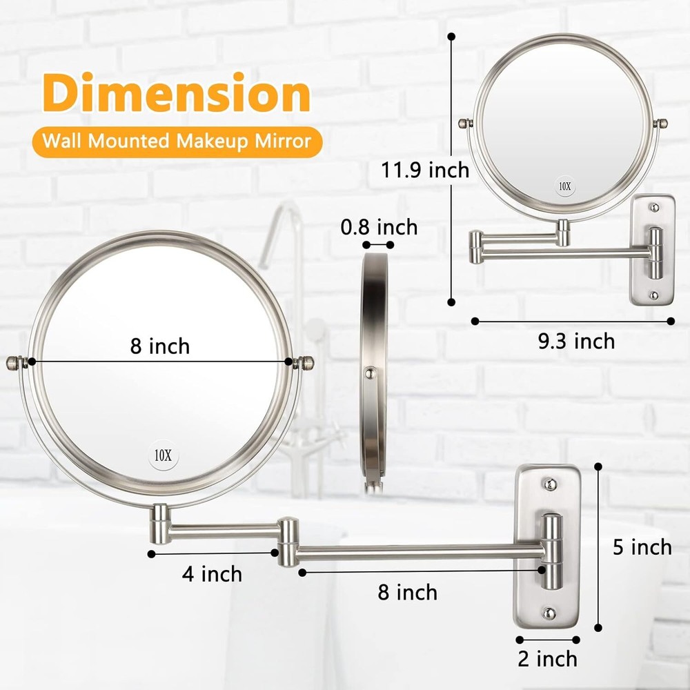 Wall Mounted Cosmetic Mirror Double Sided Swivel Expandable Bathroom Mirror