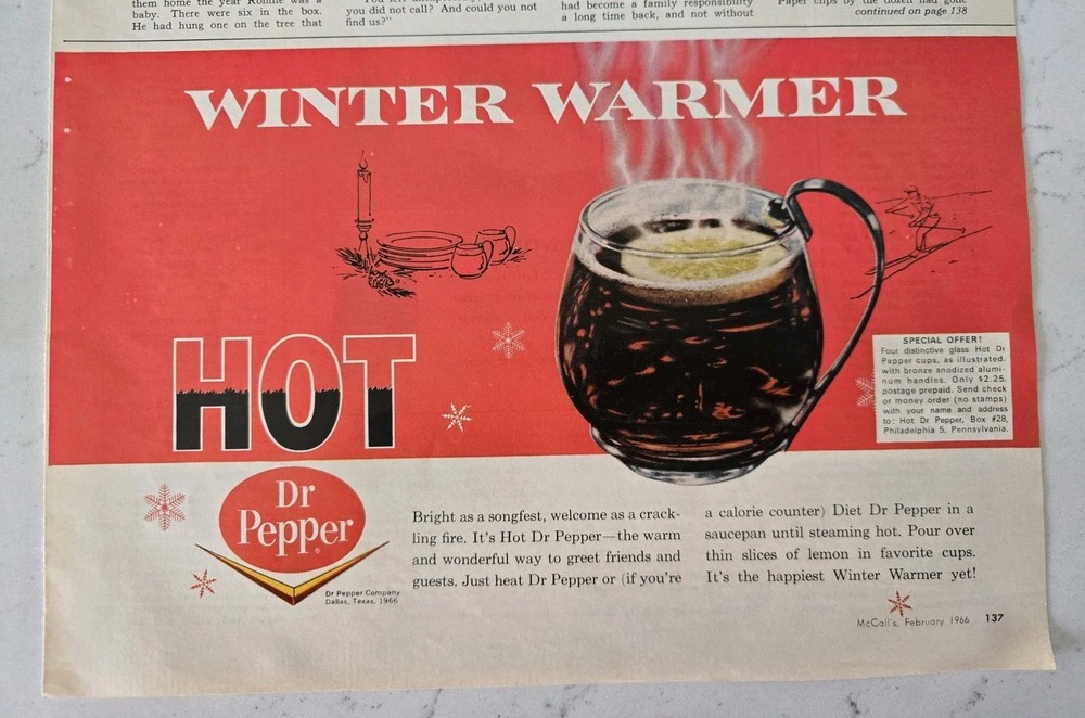 1966 Hot Dr. Pepper Winter Warmer Drink Vintage Ad