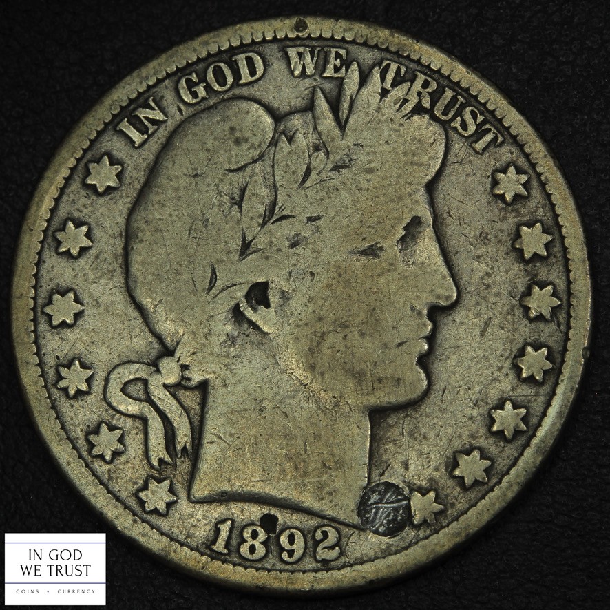 1892 S Barber Silver Half Dollar 50C - Plugged
