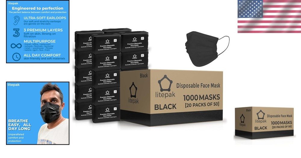 Disposable Face Masks 1000 PCS Breathable Comfortable Filter Home Office