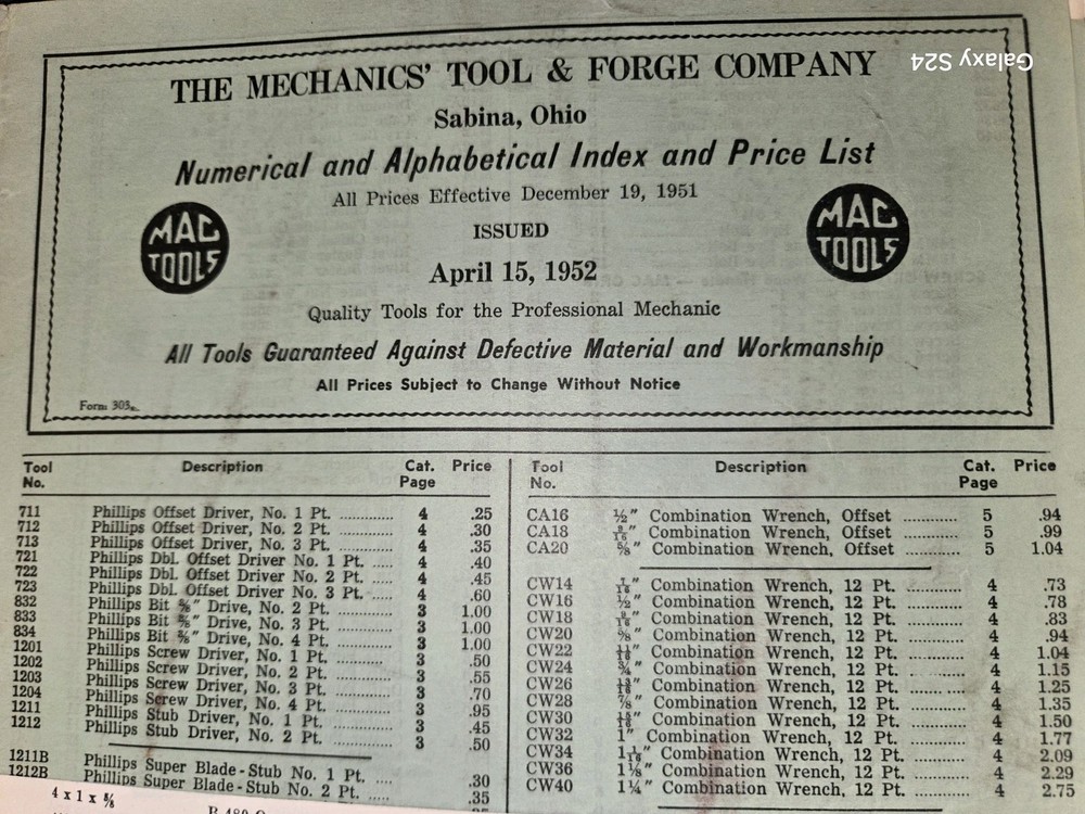 MAC Allied Tools Mechanics Tool & Forge Clinton 1952 Product Catalog #52 + EXTRA
