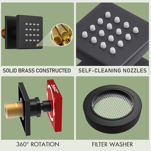 Shower Body Spray Jets with Adjustable Flow On Off 4 PCS Square-Matte Black