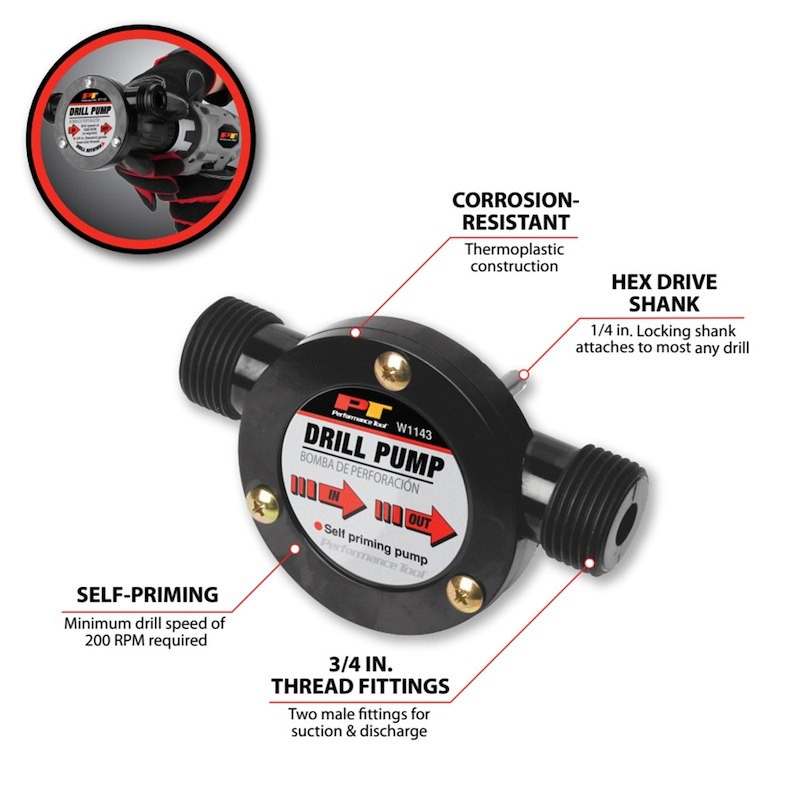 Performance Tool W1143 Multi Purpose Pump; Powered Drill Operated