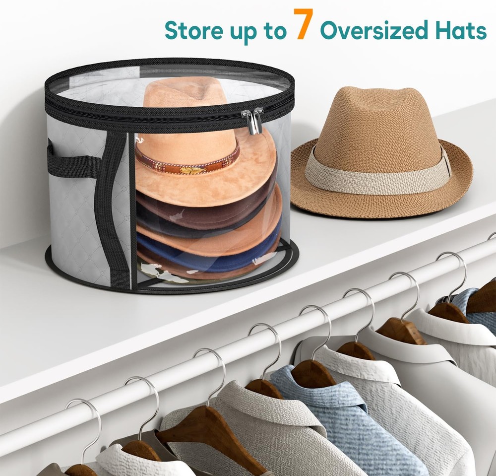 Sturdy Clear Hat Organizer for 7 Caps, Large Capacity Cow Hat Box, Grey
