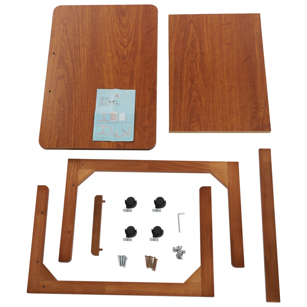 2-tier Walnut-Colored Adjustable Angle C-Shaped End Table With 4-Wheels 55.12lbs