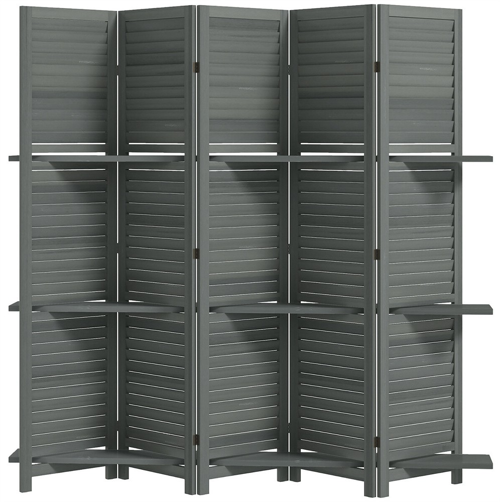 Room Divider Privacy Screen Foldable Design with 5 Panels Gray